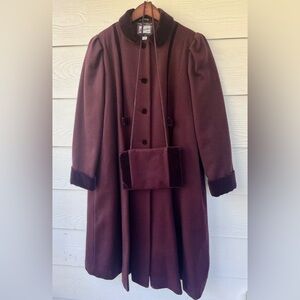 VTG Rothschild Wool Winter Long Coat & Hand warmer Purple Bow Detail girls 16